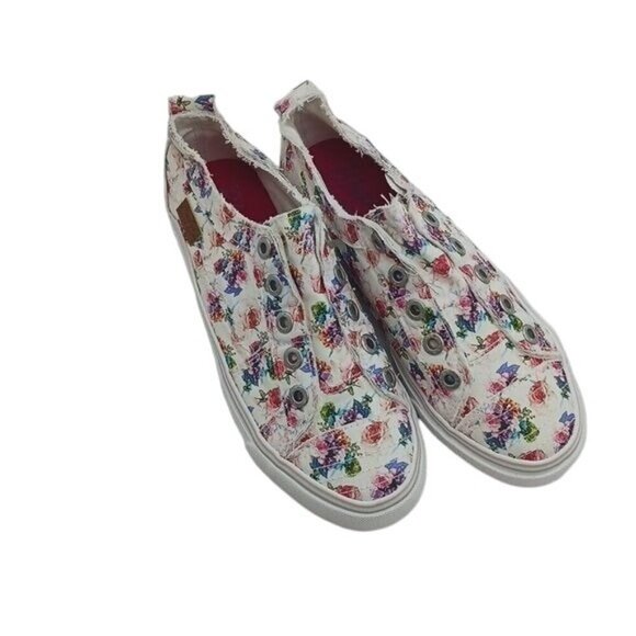 Blowfish Other - Blowfish Slip-On Sneakers Girls Size 5 Floral Distressed Canvas Shoes No Laces